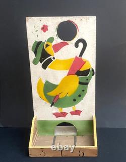 Jouet Jeu Ancien Art Forain Passe-boules En Bois Peint Au Pochoir Canard