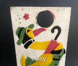 Jouet Jeu Ancien Art Forain Passe-boules En Bois Peint Au Pochoir Canard