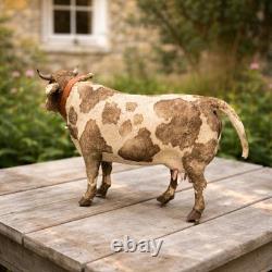 Jouet ancien mécanique Vache à lait sur roulettes, fin XIXe siècle