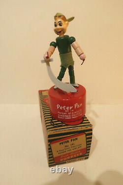 Kohner Marionnette à poussoir Peter Pan Disney Neuf + Boite Usa 1950 Wakouwa