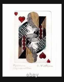 LA MEILLEURE CARTE Lithographie de Colette PETTIER (1907-1983) / jeu ancien