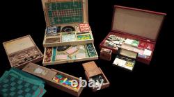 Lot ancien valise mallette jeux cartes casino société bois os Café bar bistrot