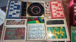 Lot ancien valise mallette jeux cartes casino société bois os Café bar bistrot