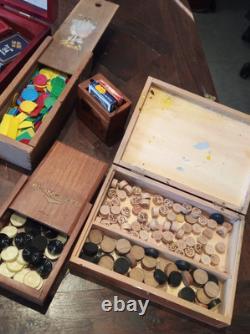 Lot ancien valise mallette jeux cartes casino société bois os Café bar bistrot