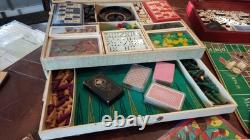 Lot ancien valise mallette jeux cartes casino société bois os Café bar bistrot