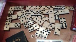 Lot ancien valise mallette jeux cartes casino société bois os Café bar bistrot
