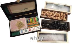 Lot ancien valise mallette jeux cartes casino société bois os Café bar bistrot