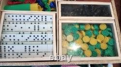 Lot ancien valise mallette jeux cartes casino société bois os Café bar bistrot