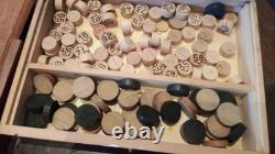 Lot ancien valise mallette jeux cartes casino société bois os Café bar bistrot