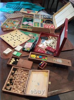Lot ancien valise mallette jeux cartes casino société bois os Café bar bistrot