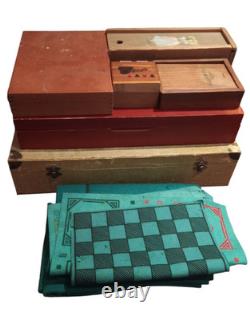 Lot ancien valise mallette jeux cartes casino société bois os Café bar bistrot