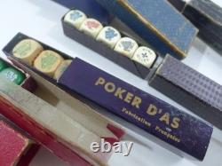 Lot de 10 jeux dés Poker d'as ancien certain en bois un signé LILLET