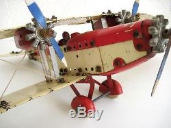 MECCANO france avion biplan grand modèle plane jouet ancien vers 1930