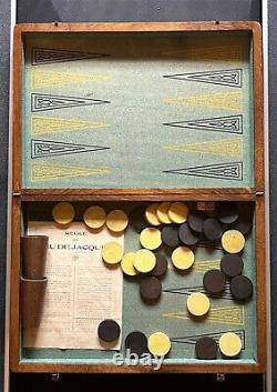 Magnifique boite d'ancien jeu de JACQUET en bois ciré Complète Très bon état