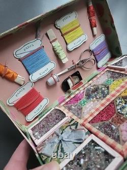 Mercerie Ancienne Boite De Perles Jouet Ancien