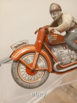 Moto Tole TECHNOFIX Rouge GE 258 jouet Mécanique Ancien Fonctionne