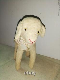 PELUCHE ANCIENNE-JOUET-MOUTON AVEC RUBAN. ANNEE 30-STEIFF 30 cm DE HAUT. BEL ETAT