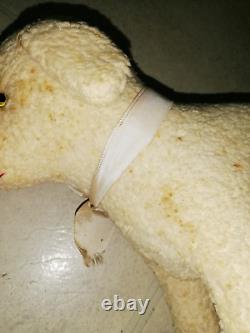 PELUCHE ANCIENNE-JOUET-MOUTON AVEC RUBAN. ANNEE 30-STEIFF 30 cm DE HAUT. BEL ETAT