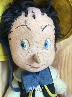 Peluche Pinocchio en tissus ancienne vers 1920/30 Walt Disney, sorti de grenier