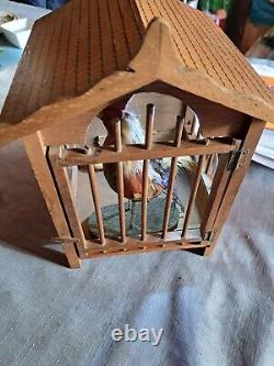 Petite cage avec 1 oiseau ancien système à soufflet travaille 19eme siècle