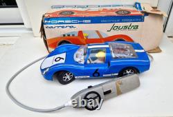 Porsche Carrera bleu en boite d'origine Joustra jouet ancien en tôle