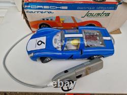 Porsche Carrera bleu en boite d'origine Joustra jouet ancien en tôle