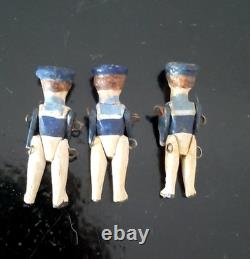 Radiguet 3 MARINS en bois articulés. Pour bateau jouet 4,5 cm Vers 1890
