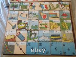 Rare Ancien Jeu De 30 Cubes Alphabetiques Illustres En Bois Annees 1900