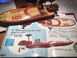 Rare Ancien Jouet 1936 Tole Litho Canot Joustra Hydroglisseur Tin Toy Racer 305