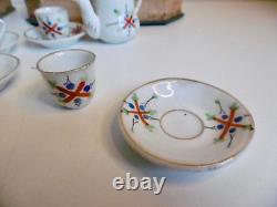 Rare Dinette Ancienne En Porcelaine Dans Son Coffret Carton Époque Napoléon III