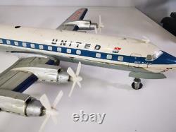 Rare Douglas DC-7 Cragstan Yonezawa Japon 1950s Jouet Étamé à Piles 54cm Vintage