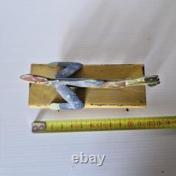 Rare JOUET ANCIEN 1930 LUGE tole peinte 11 cm sur roulettes ski, sport d'hiver