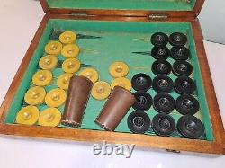 Rare Jeu de Backgammon ancien XIX/ XX ème, gros pions bois noble