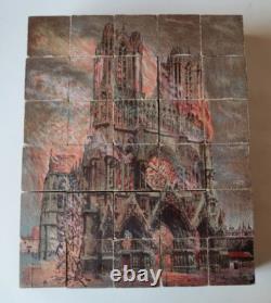 Rare Jeu de Cubes Incendie de la Cathedrale de Reims WW1 Complet + Boite 1920