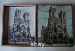 Rare Jeu de Cubes Incendie de la Cathedrale de Reims WW1 Complet + Boite 1920