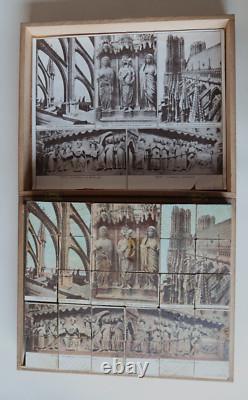 Rare Jeu de Cubes Incendie de la Cathedrale de Reims WW1 Complet + Boite 1920