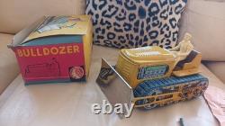 Rare Jouet Ancien Tôle Memo Bulldozer Neuf Boite D'origine