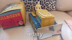 Rare Jouet Ancien Tôle Memo Bulldozer Neuf Boite D'origine