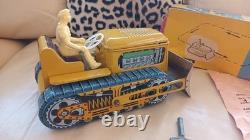 Rare Jouet Ancien Tôle Memo Bulldozer Neuf Boite D'origine