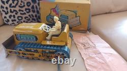 Rare Jouet Ancien Tôle Memo Bulldozer Neuf Boite D'origine