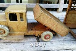 Rare Jouet garage camion ancien tôle début XXe voiture remontoir collection 39cm