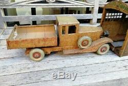 Rare Jouet garage camion ancien tôle début XXe voiture remontoir collection 39cm