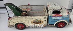 Rare camion dépanneuse Wyandotte jouet ancien tôle fer blanc style Triang Tonka