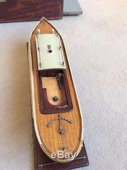 Rare canot de bassin mécanique ancien 1950 bateau jouet bois