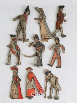 Rare ensemble de 9 personnages en papier comme Épinal