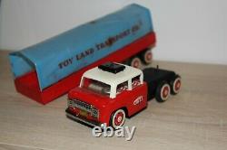 Red china tin toy friction covered truck