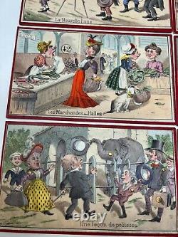 Série de 8 Planches De Loto Ancien Humoristique Lithographié Jouet Jeux