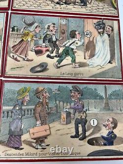 Série de 8 Planches De Loto Ancien Humoristique Lithographié Jouet Jeux