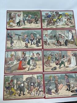 Série de 8 Planches De Loto Ancien Humoristique Lithographié Jouet Jeux