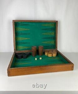 Sublime Jeu de Backgammon, Jacquet, Français Vintage en bois avec gobelets cuir